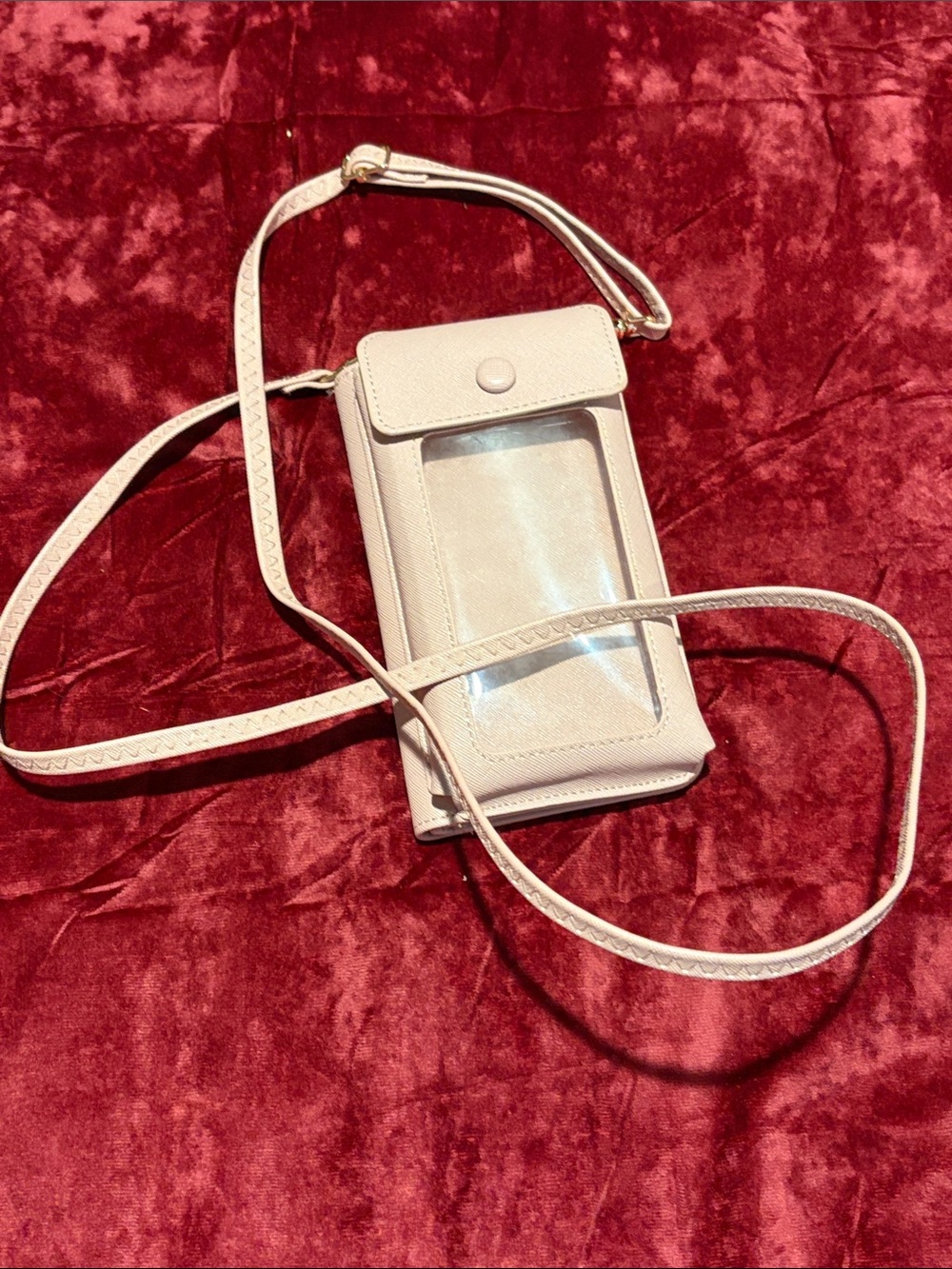 Crossbody Phone Wallet in Light Pink with Clear ID Window